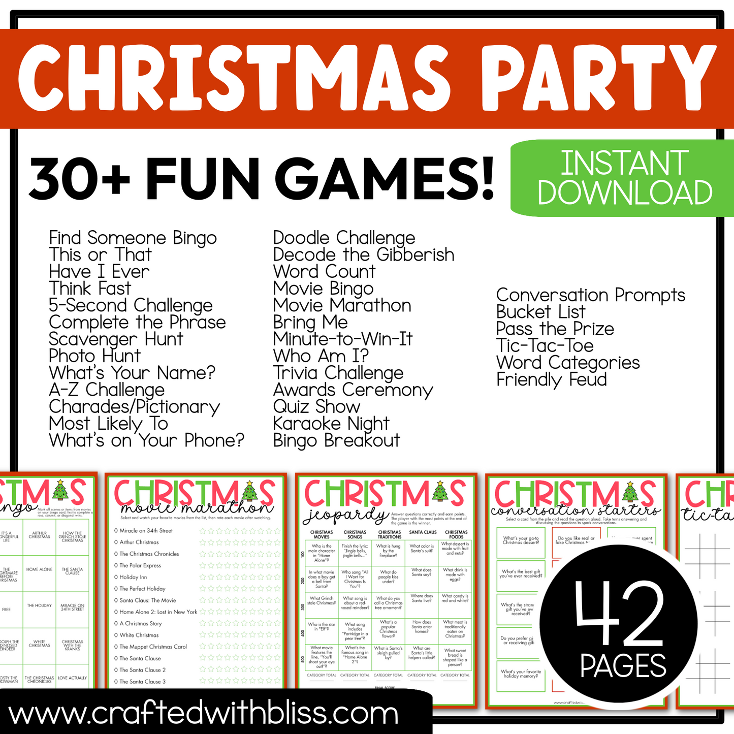 Printable Christmas Party Games For All Bundle 30+ Games