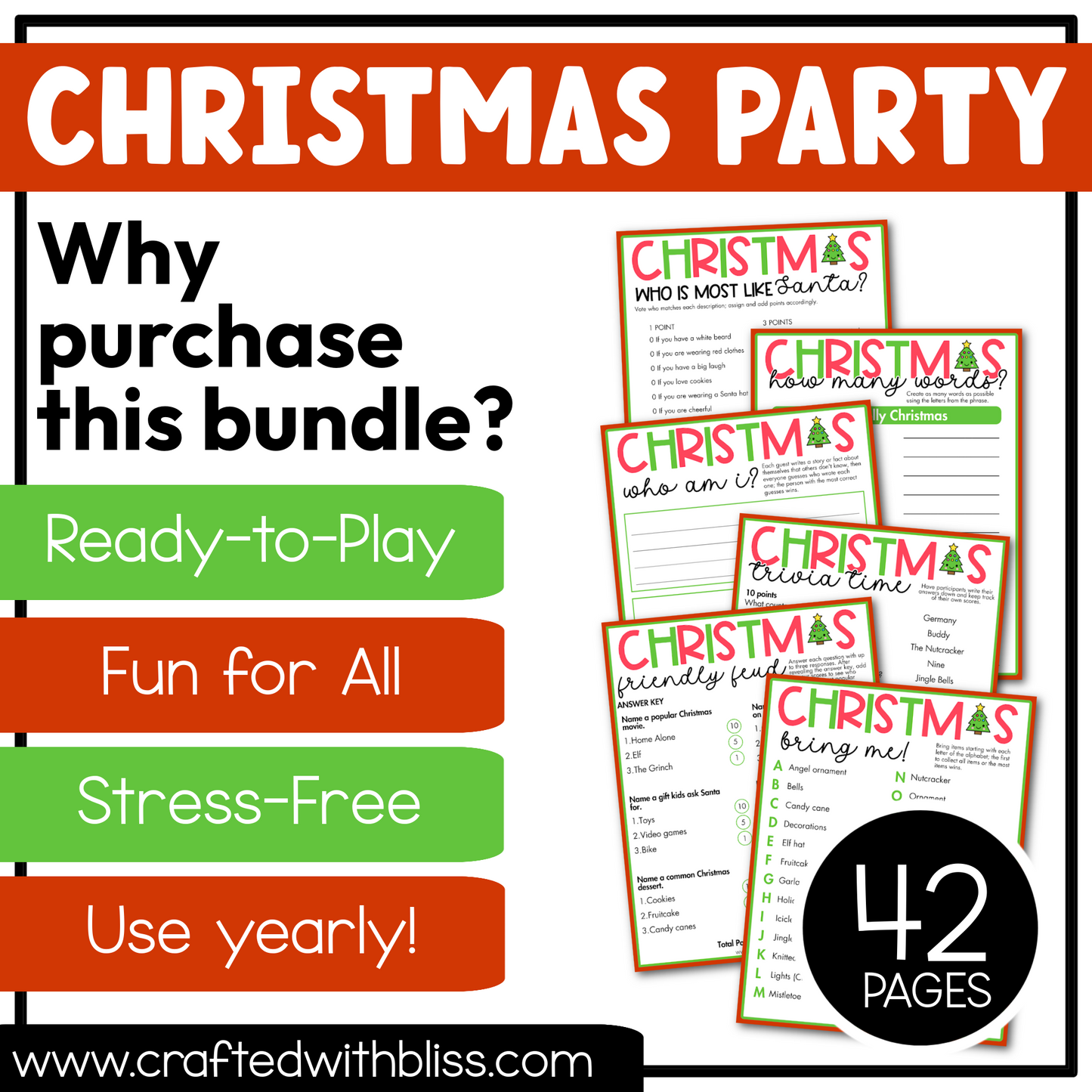 Printable Christmas Party Games For All Bundle 30+ Games