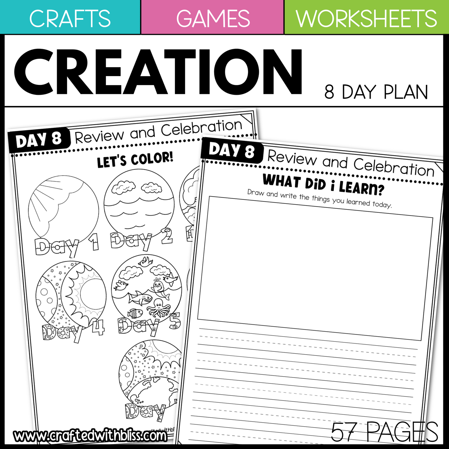 Creation Bible Story Worksheet Games Crafts Christian Sunday School Prek-1
