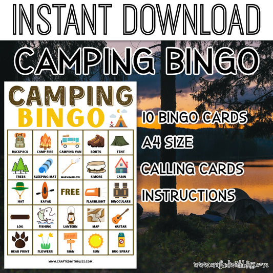 Camping Bingo For Kids - 10 Cards