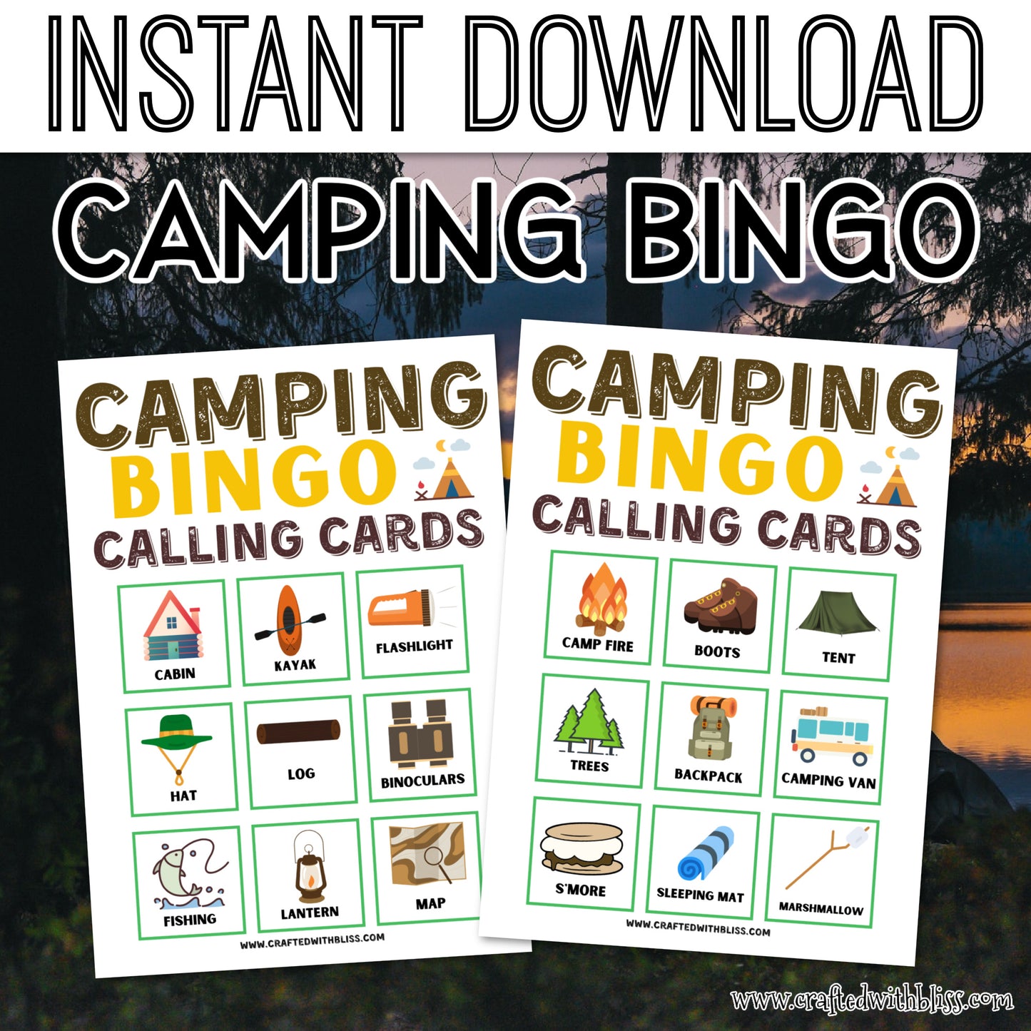 Camping Bingo For Kids - 10 Cards