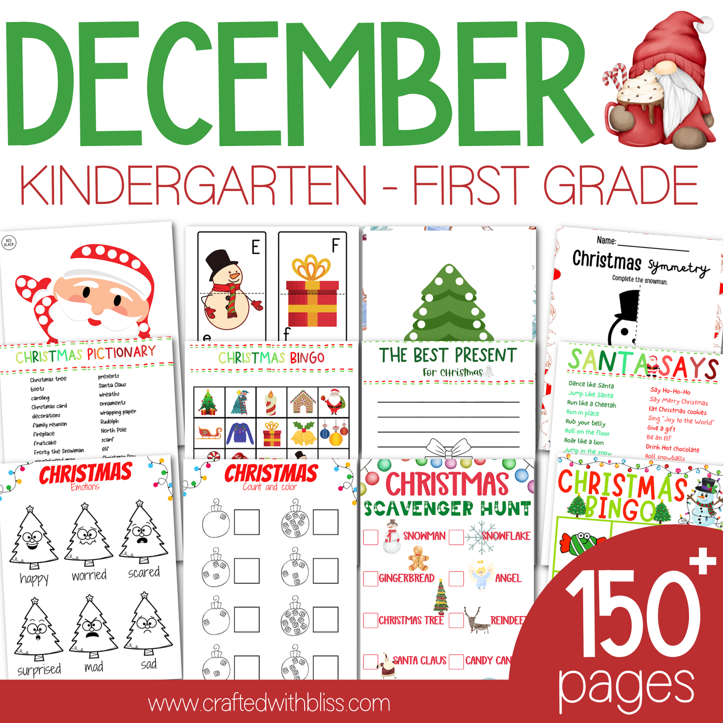 December Christmas Kindergarten - First Grade Activities Super Bundle, Christmas Party Classroom Games and Activities BINGO Cards Game Night