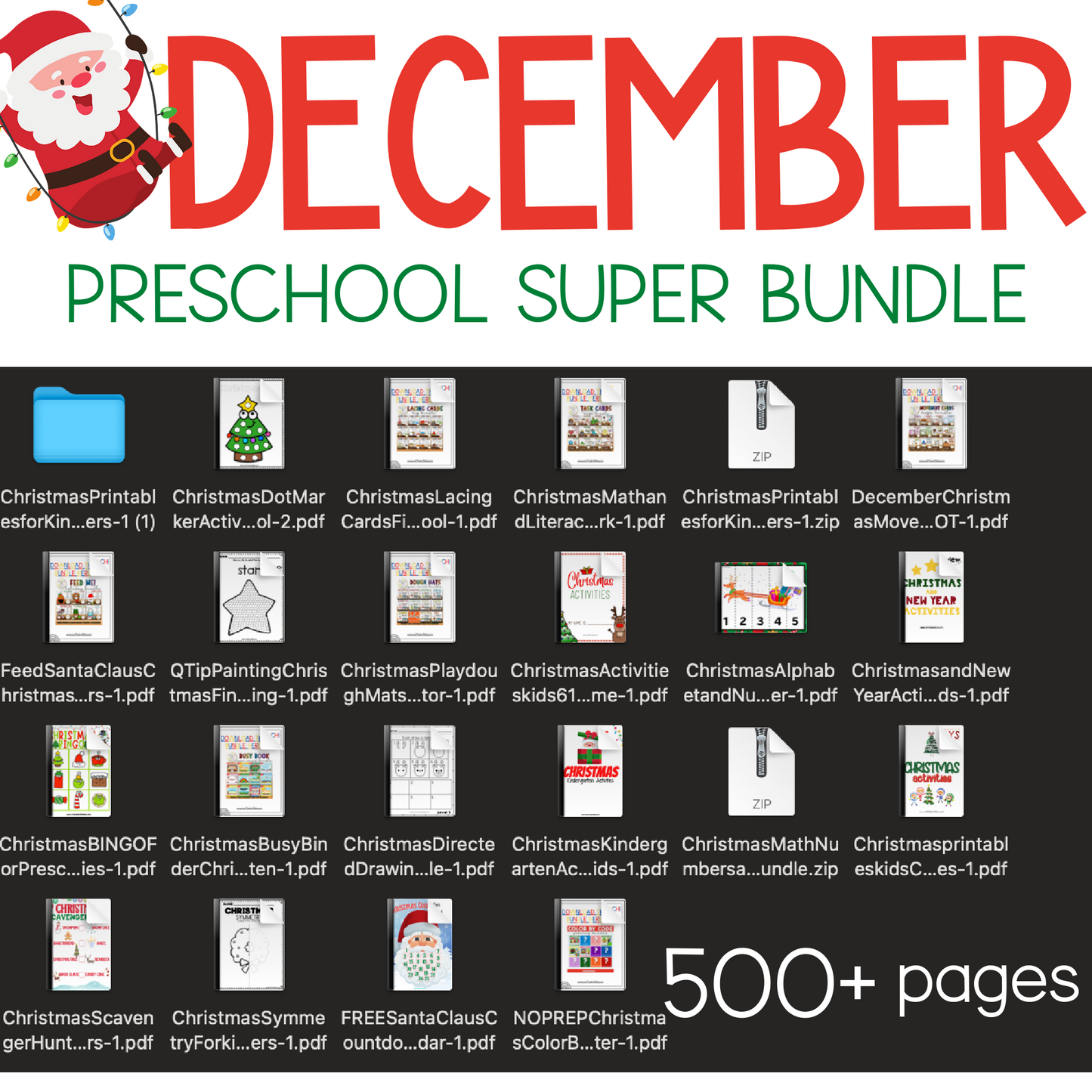 December Preschool Super Bundle, Christmas Kindergarten Activities, Daycare Craft Worksheet, Printable Winter Activities Kids, Homeschool