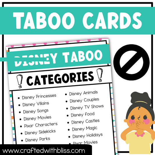 Magical Disney Taboo Party Game 150 Cards Fun Friday Ice Breaker Brain Break Game Night Forbidden Words