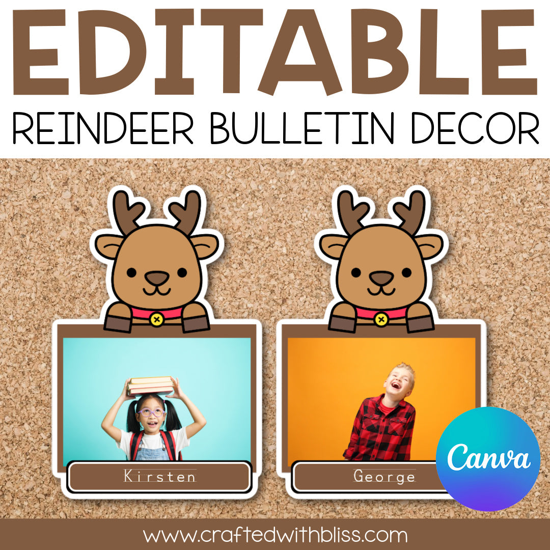 Editable Reindeer Christmas Bulletin Decor | Canva Template