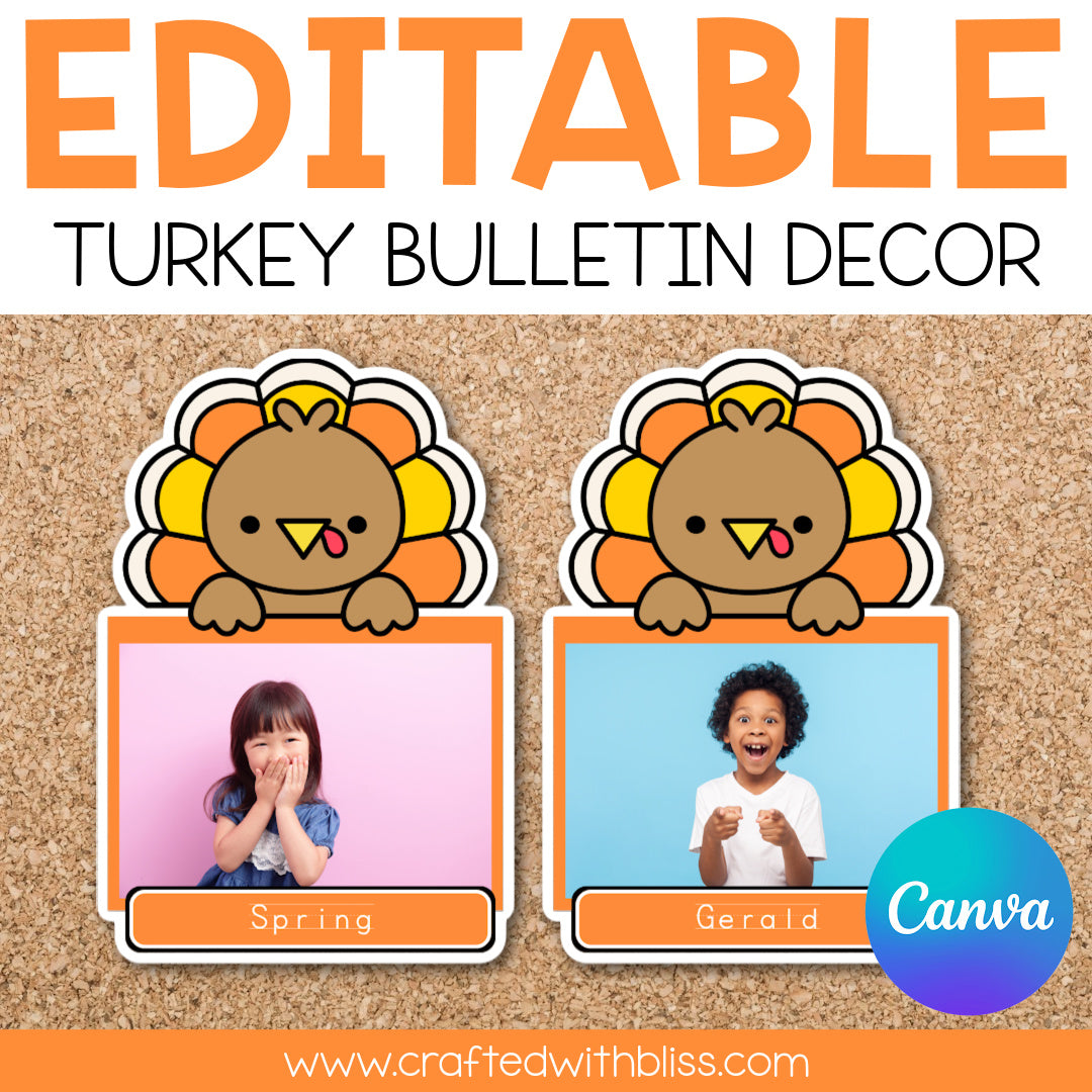 Editable Turkey Thanksgiving Bulletin Decor | Canva Template