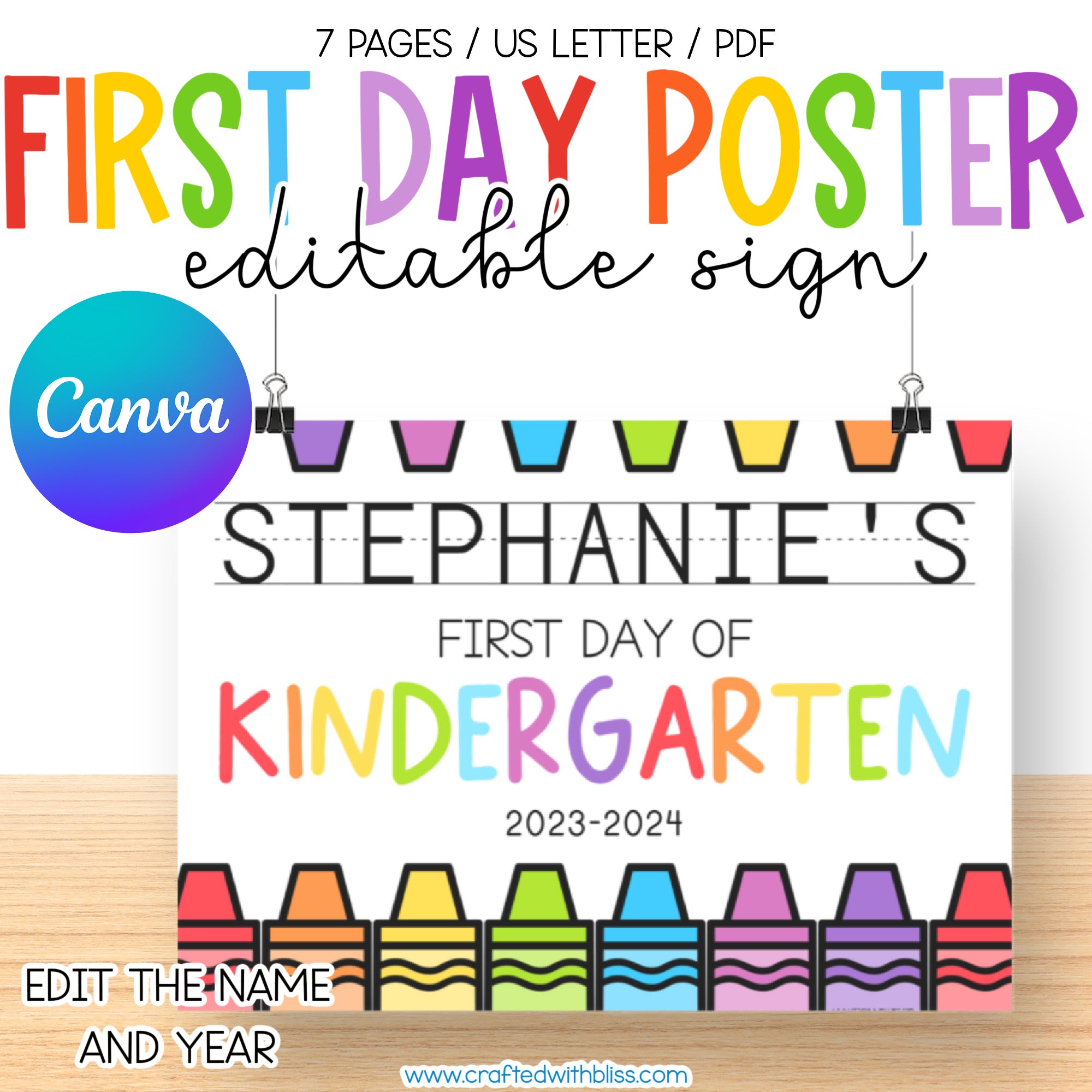 Editable First Day of School Poster Rainbow Theme | Canva Template | R ...