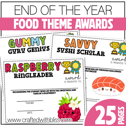 Editable End of the Year Awards Classroom Certificate Food Theme