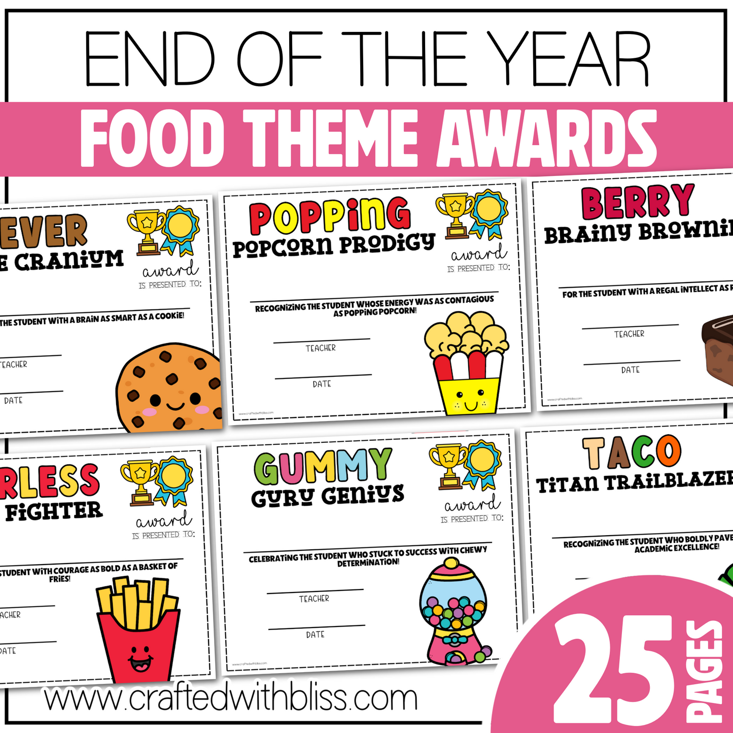 Editable End of the Year Awards Classroom Certificate Food Theme