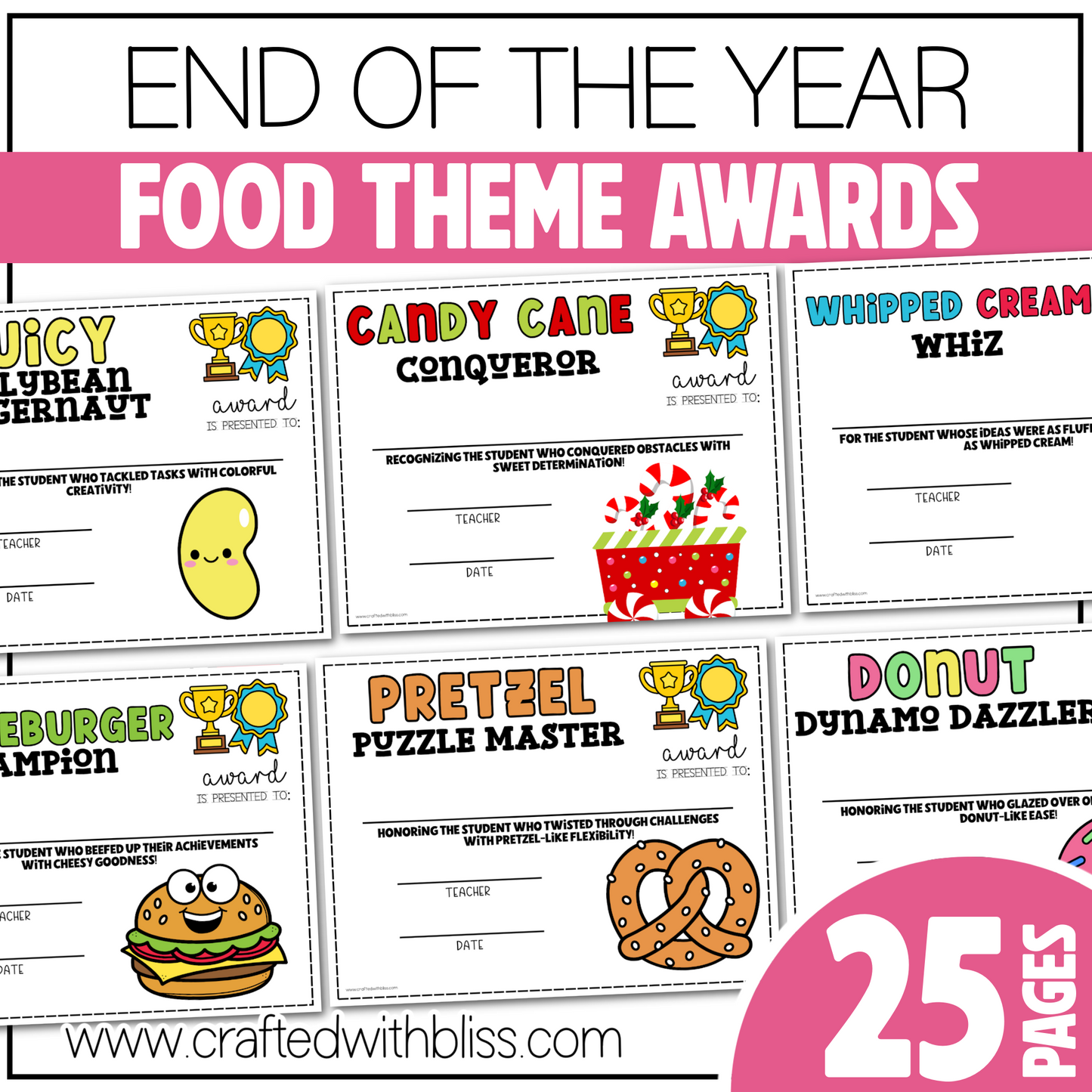 Editable End of the Year Awards Classroom Certificate Food Theme