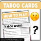 Teens Taboo Party Game 150 Cards Fun Friday Ice Breaker Brain Break Game Night Forbidden Words