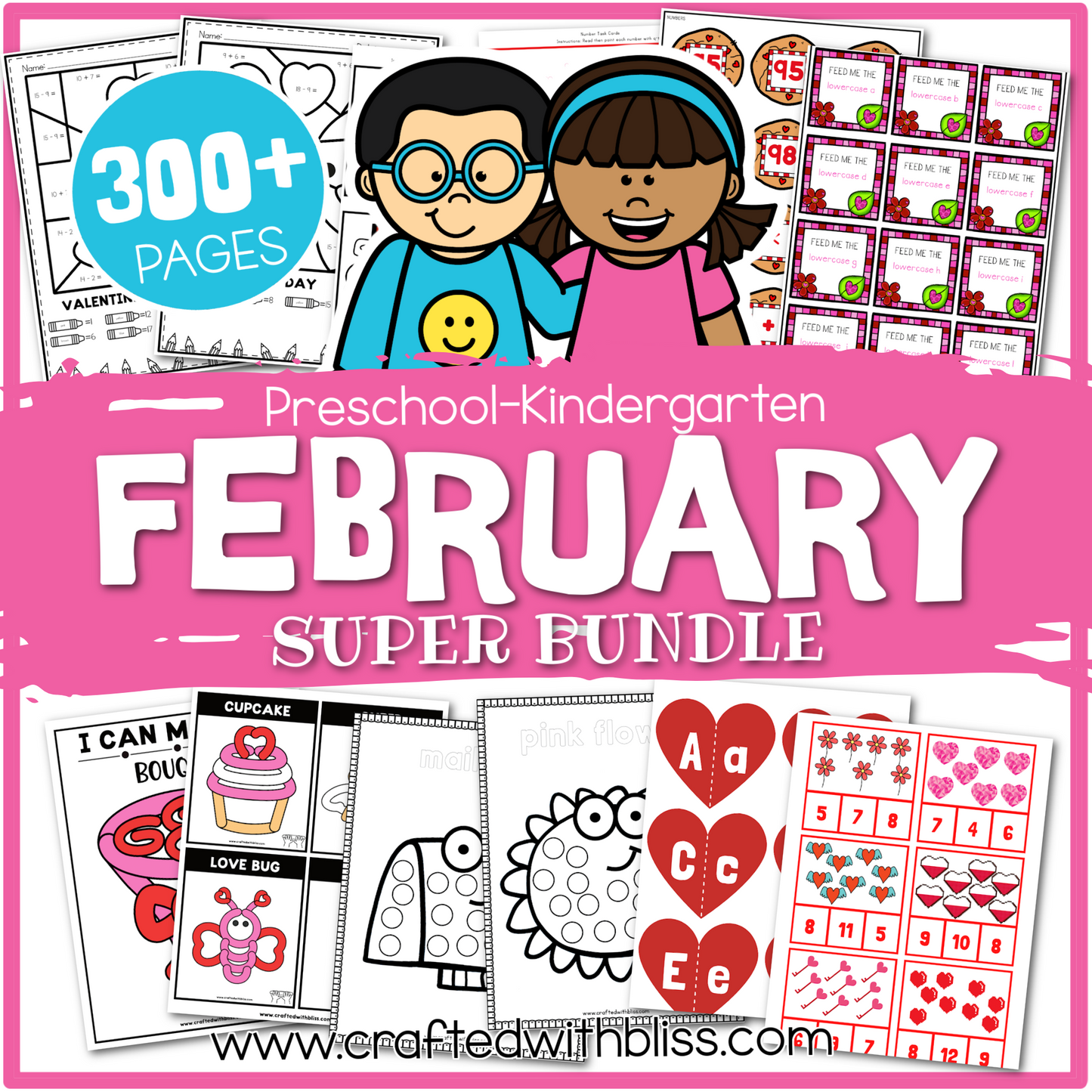February Preschool-Kindergarten Bundle, February Kindergarten Activities, Daycare Craft Worksheet, Printable Feb Activities Kids Homeschool