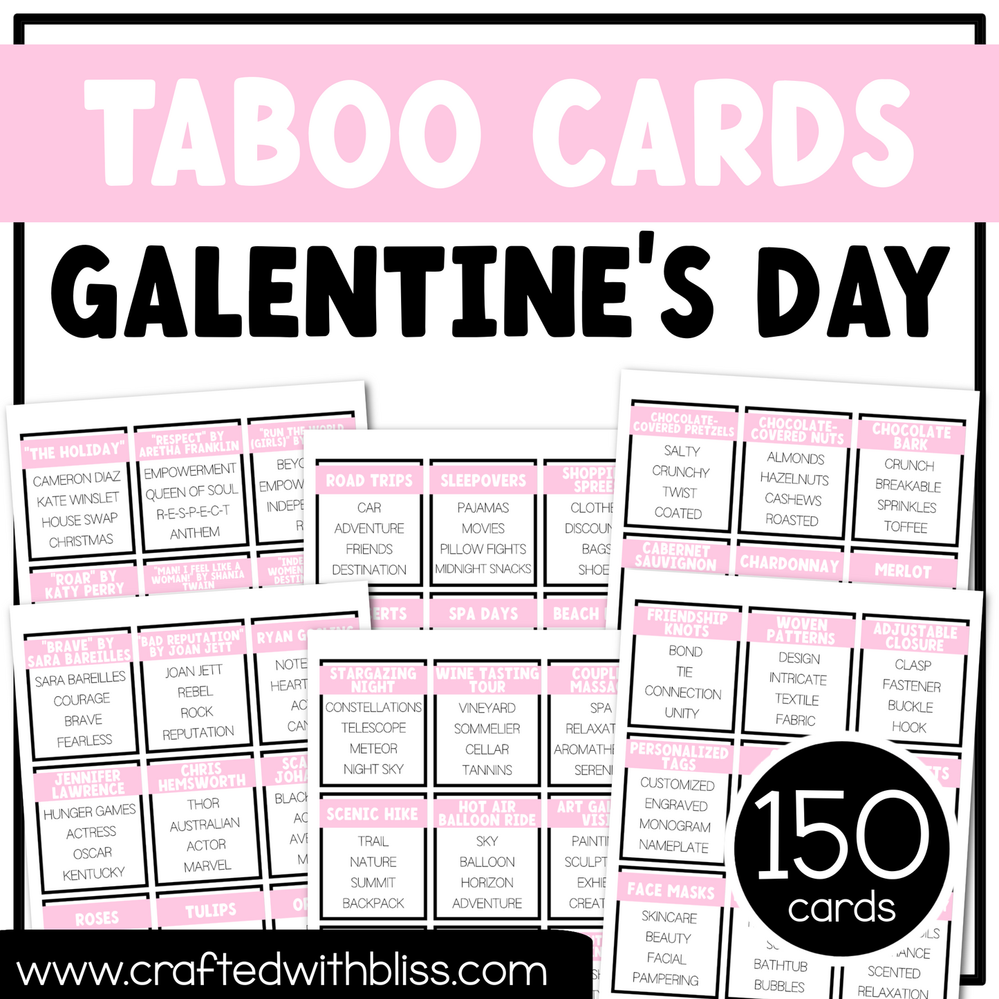 Galentine's Day Taboo Party Game 150 Card Fun Friday Ice Breaker Brain Break