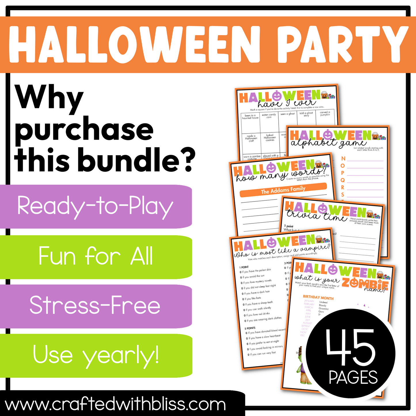 Printable Halloween Party Games For All Bundle 30+ Games