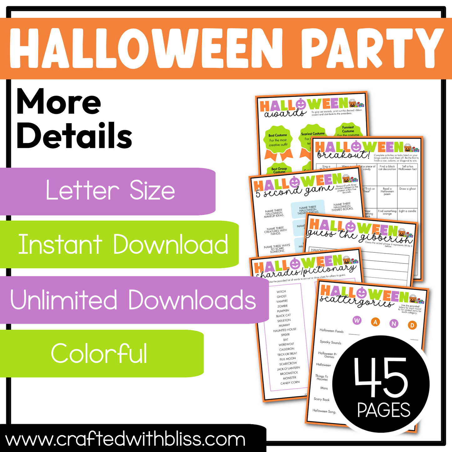 Printable Halloween Party Games For All Bundle 30+ Games