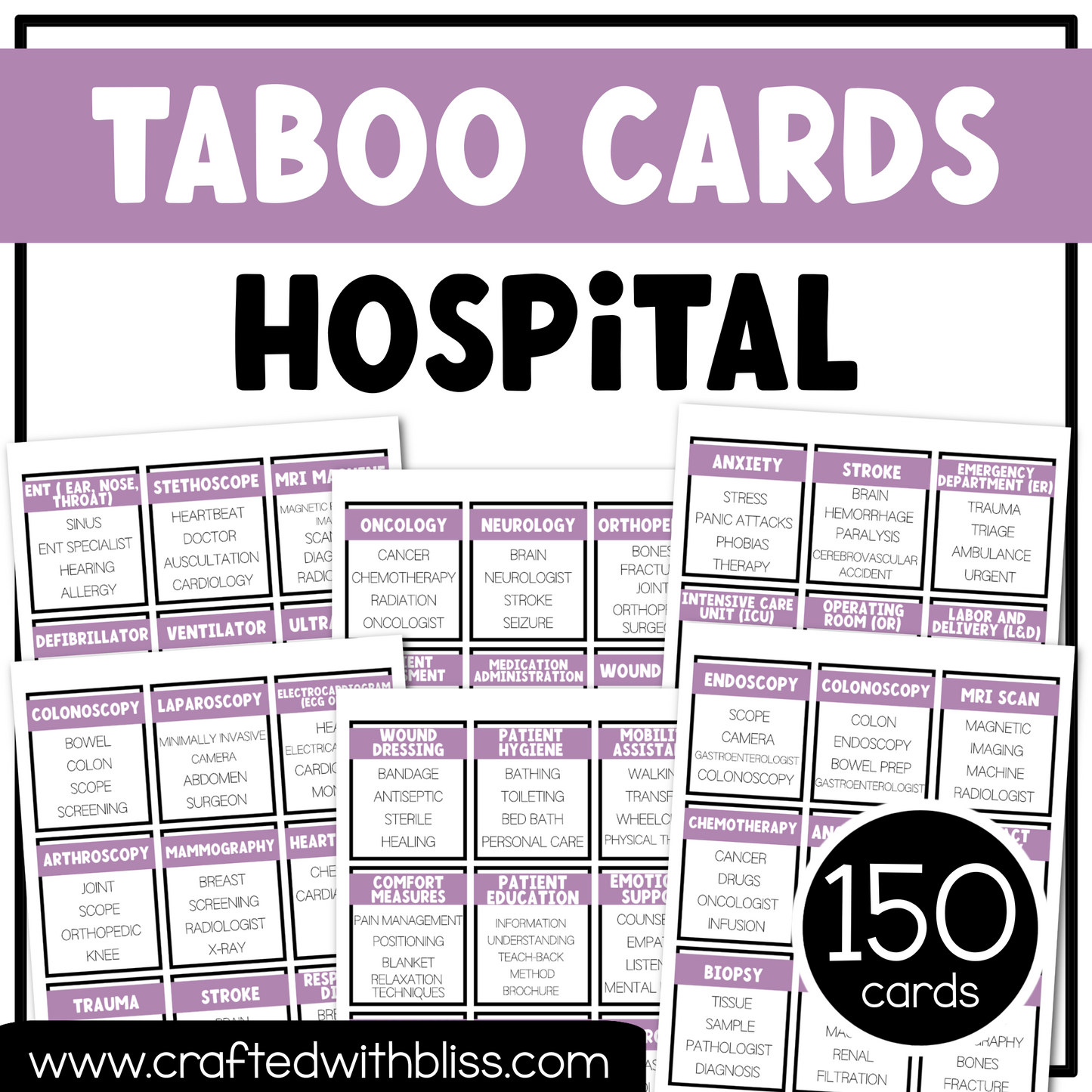 Hospital Taboo Game 150 Cards Medical Party Party Game Night Forbidden Words