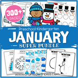 January Preschool-Kindergarten Bundle, January Kindergarten Activities, Daycare Craft Worksheet, Printable Winter Activities Kids Homeschool