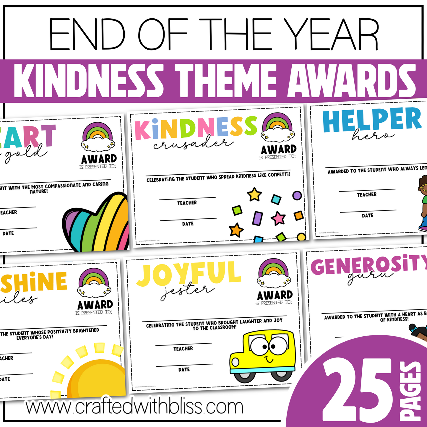 Editable End of the Year Awards Classroom Certificate Kindness Theme