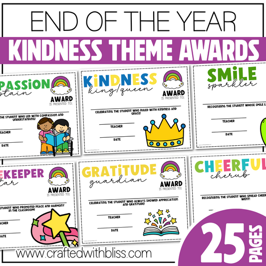 Editable End of the Year Awards Classroom Certificate Kindness Theme