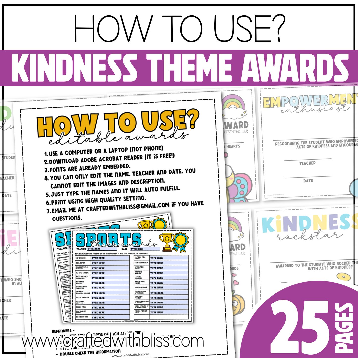 Editable End of the Year Awards Classroom Certificate Kindness Theme