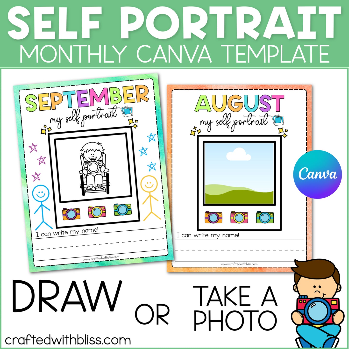 Monthly Self Portrait Activity | Editable Canva Template | Back to School