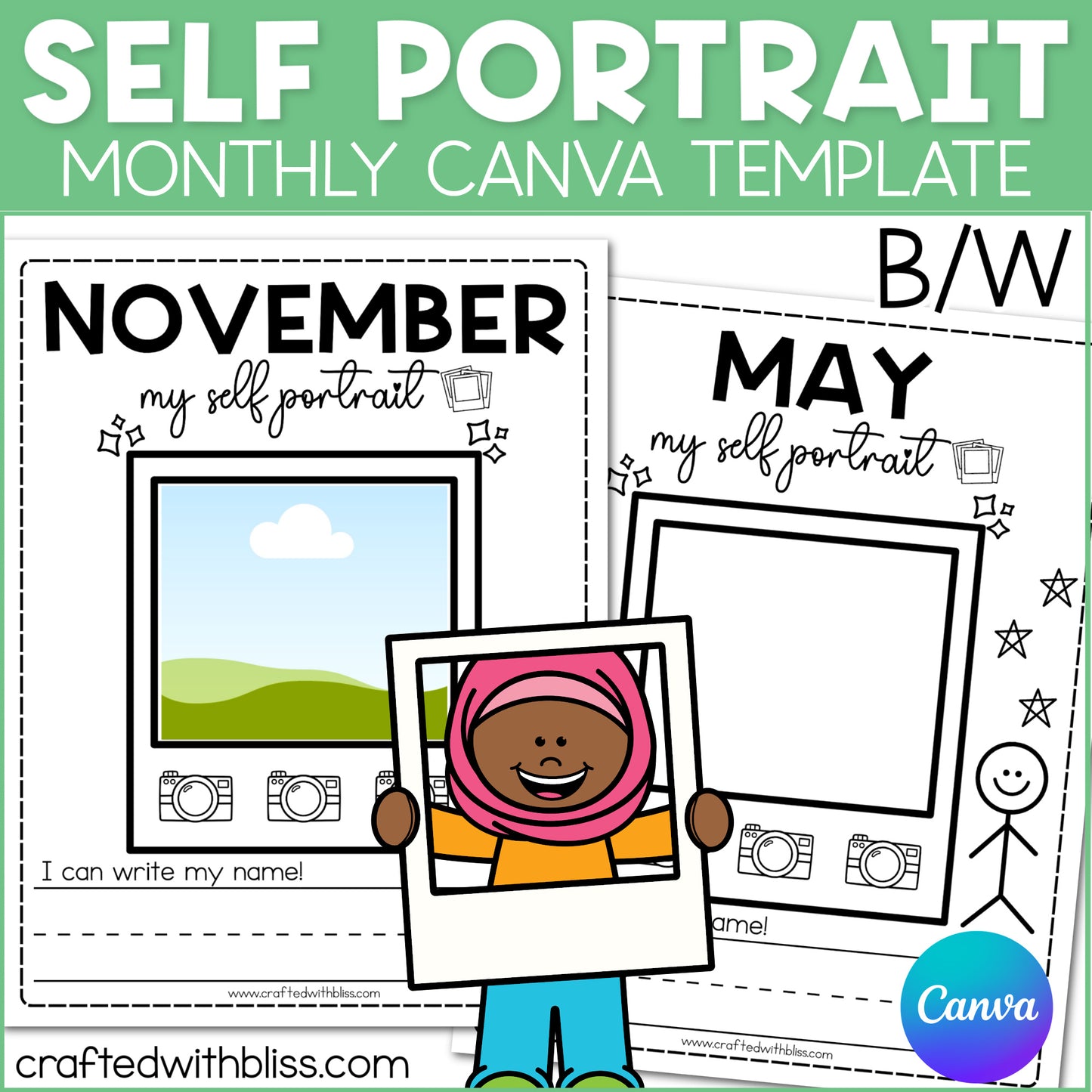 Monthly Self Portrait Activity | Editable Canva Template | Back to School
