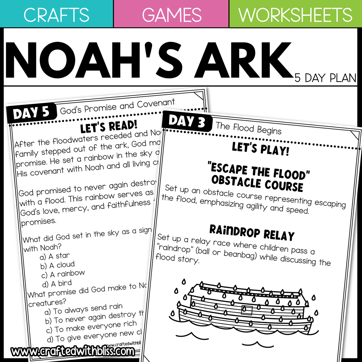 Noah's Ark Bible Story Worksheet Games Crafts