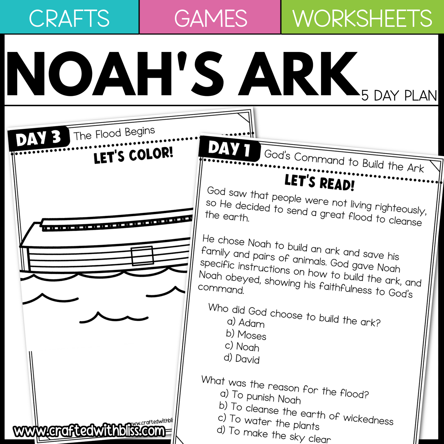 Noah's Ark Bible Story Worksheet Games Crafts