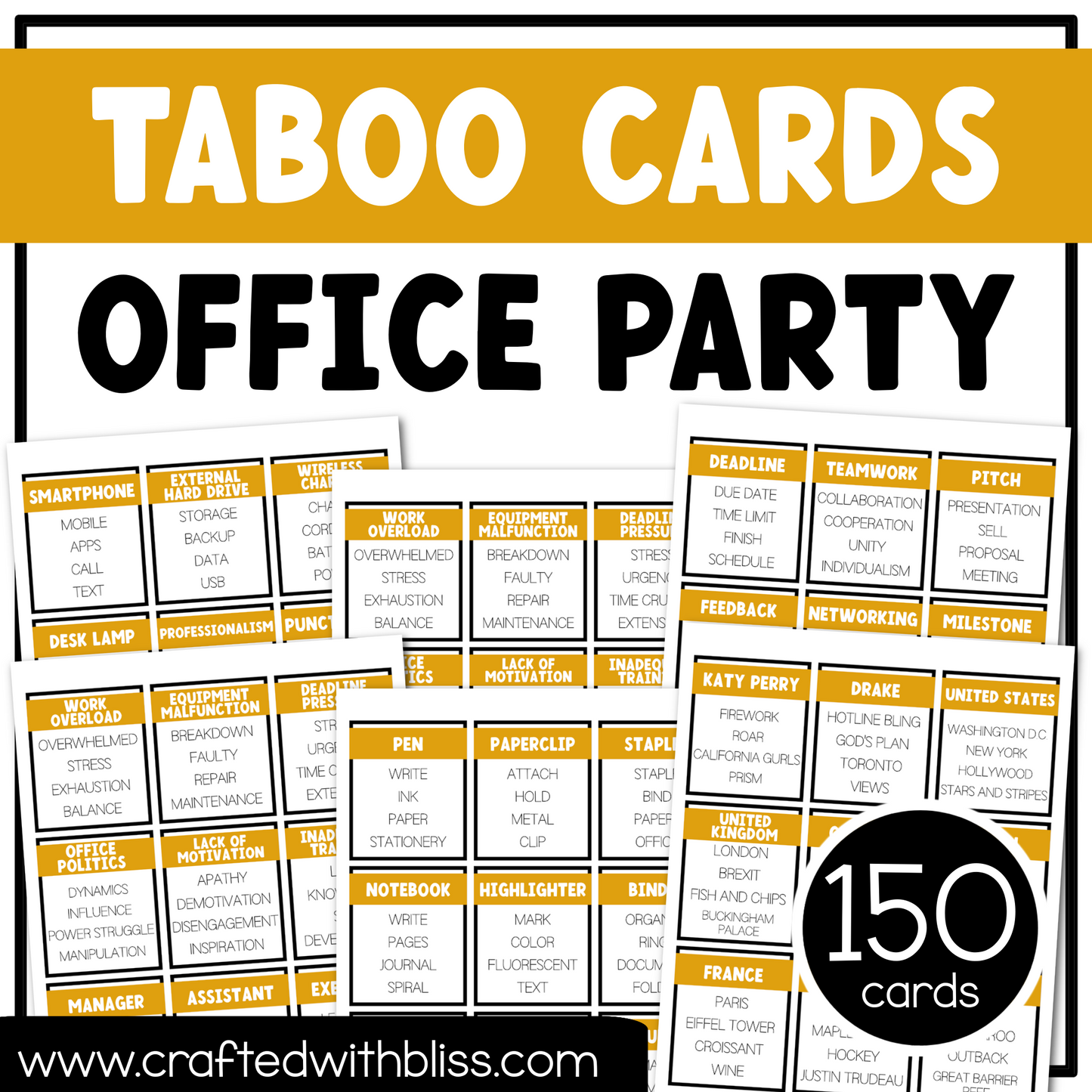 Office Party Taboo Game 150 Cards Work Party Game Night Forbidden Words