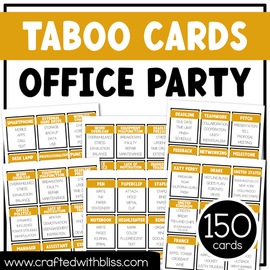 Office Party Taboo Game 150 Cards Work Party Game Night Forbidden Words