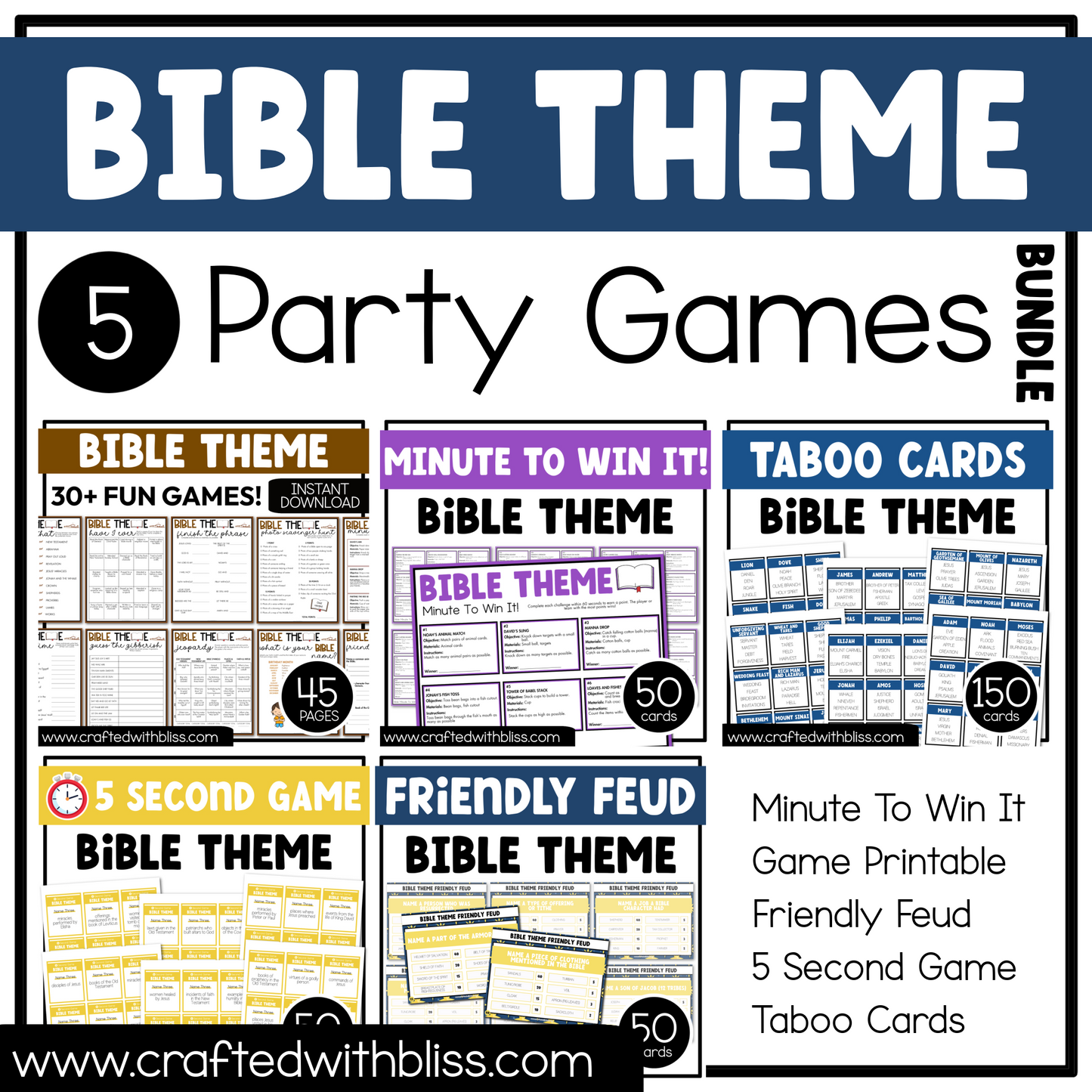 Bible Theme Party Game Printable Bundle Christian Sunday School