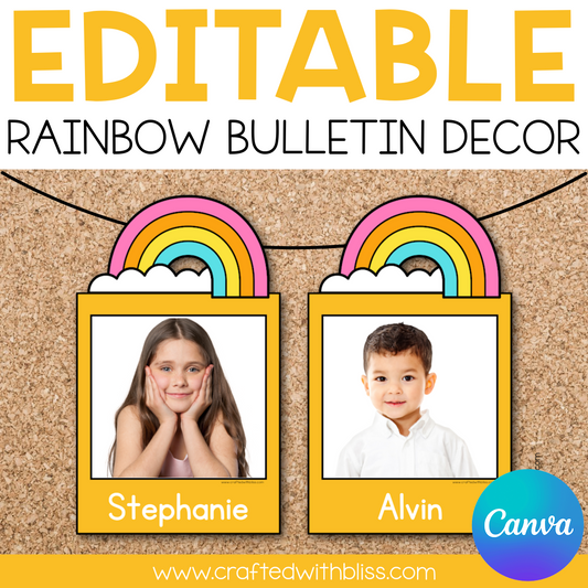 Editable Rainbow Photo Bulletin Decor | Canva Template