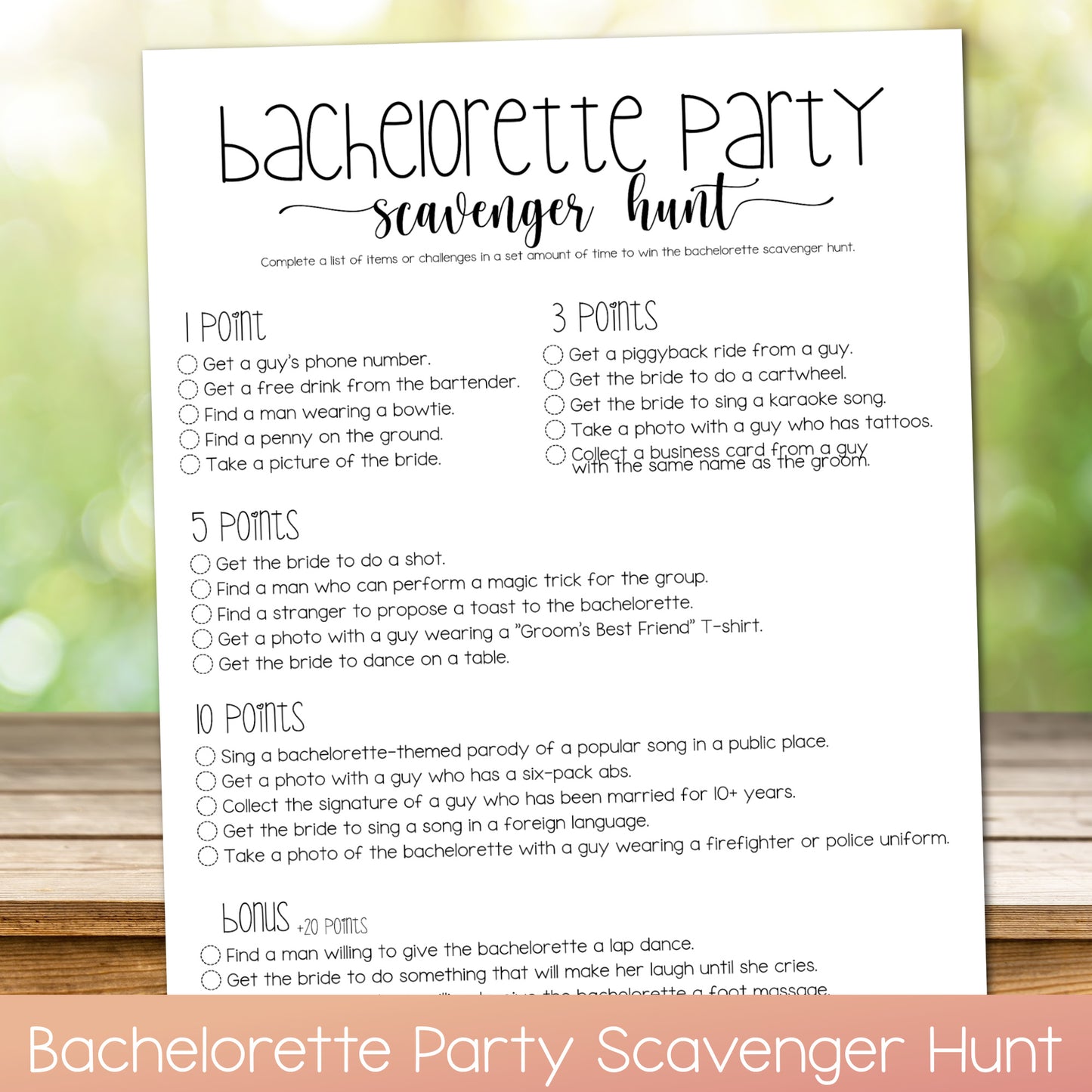 bachelorette party scavenger hunt