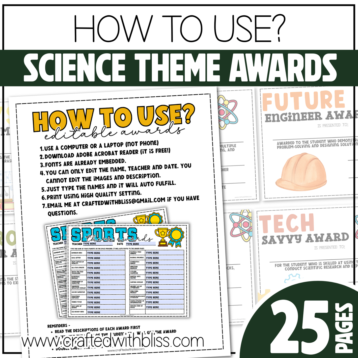 Editable Science End of the Year Awards
