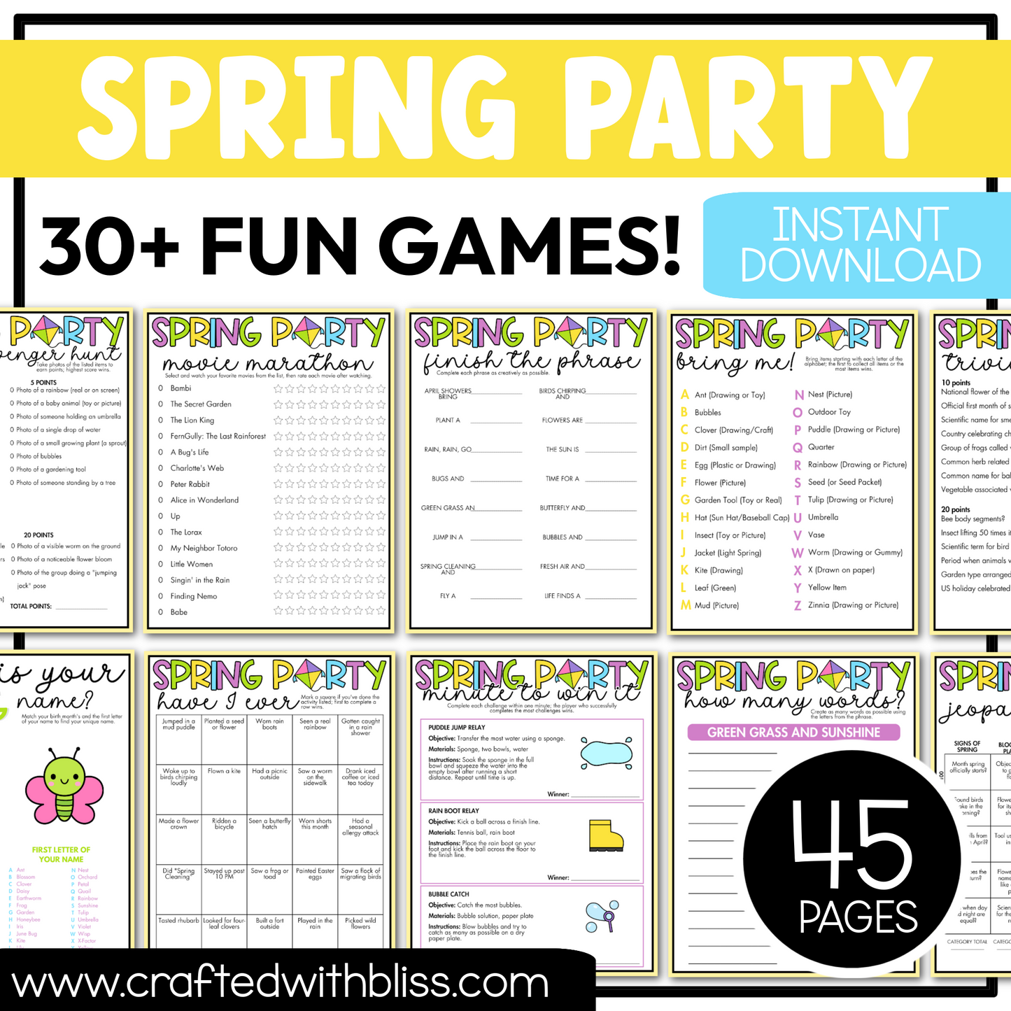 Printable Spring Party Games For All Bundle 30+ Games