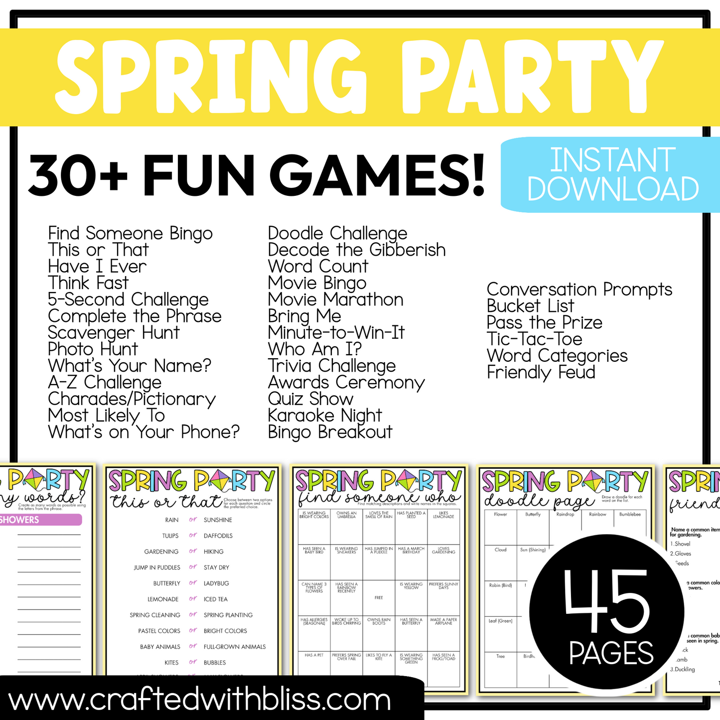 Printable Spring Party Games For All Bundle 30+ Games