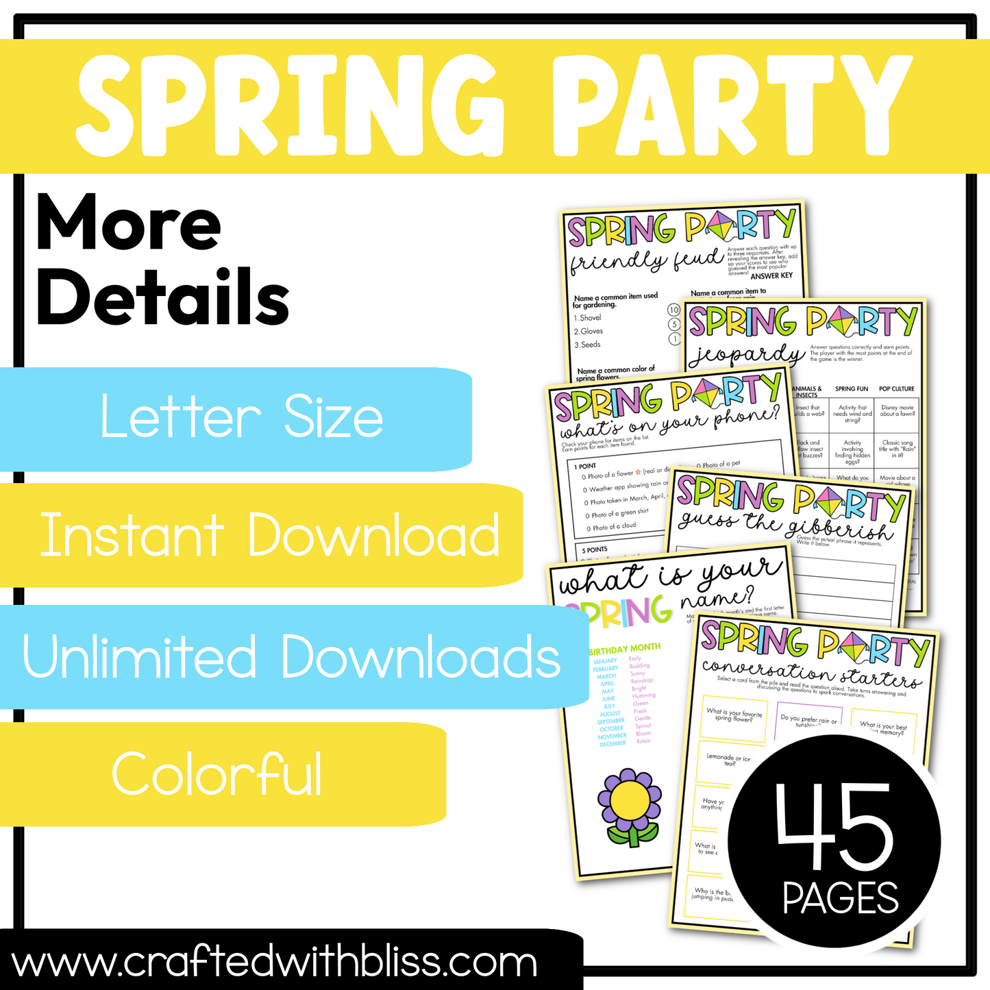 Printable Spring Party Games For All Bundle 30+ Games
