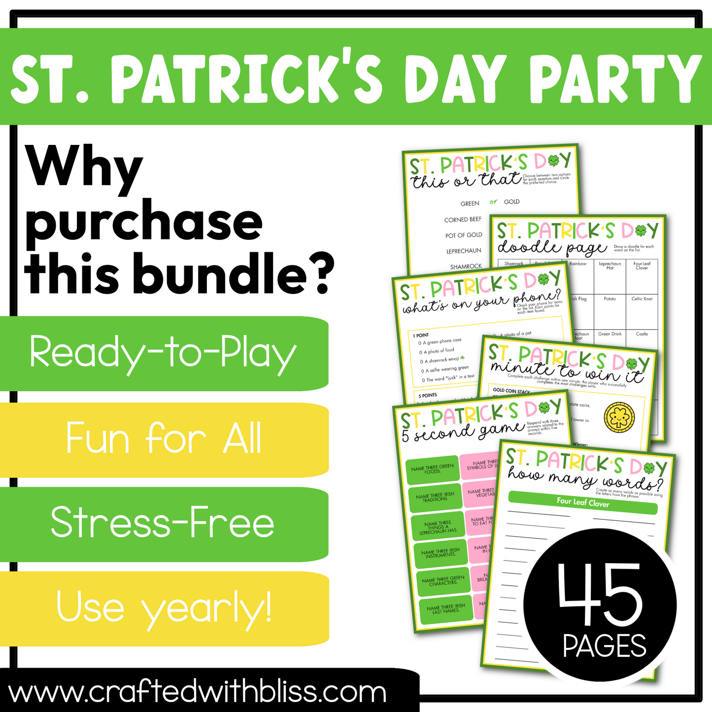 Printable St. Patrick's Day Party Games For All Bundle 30+ Games