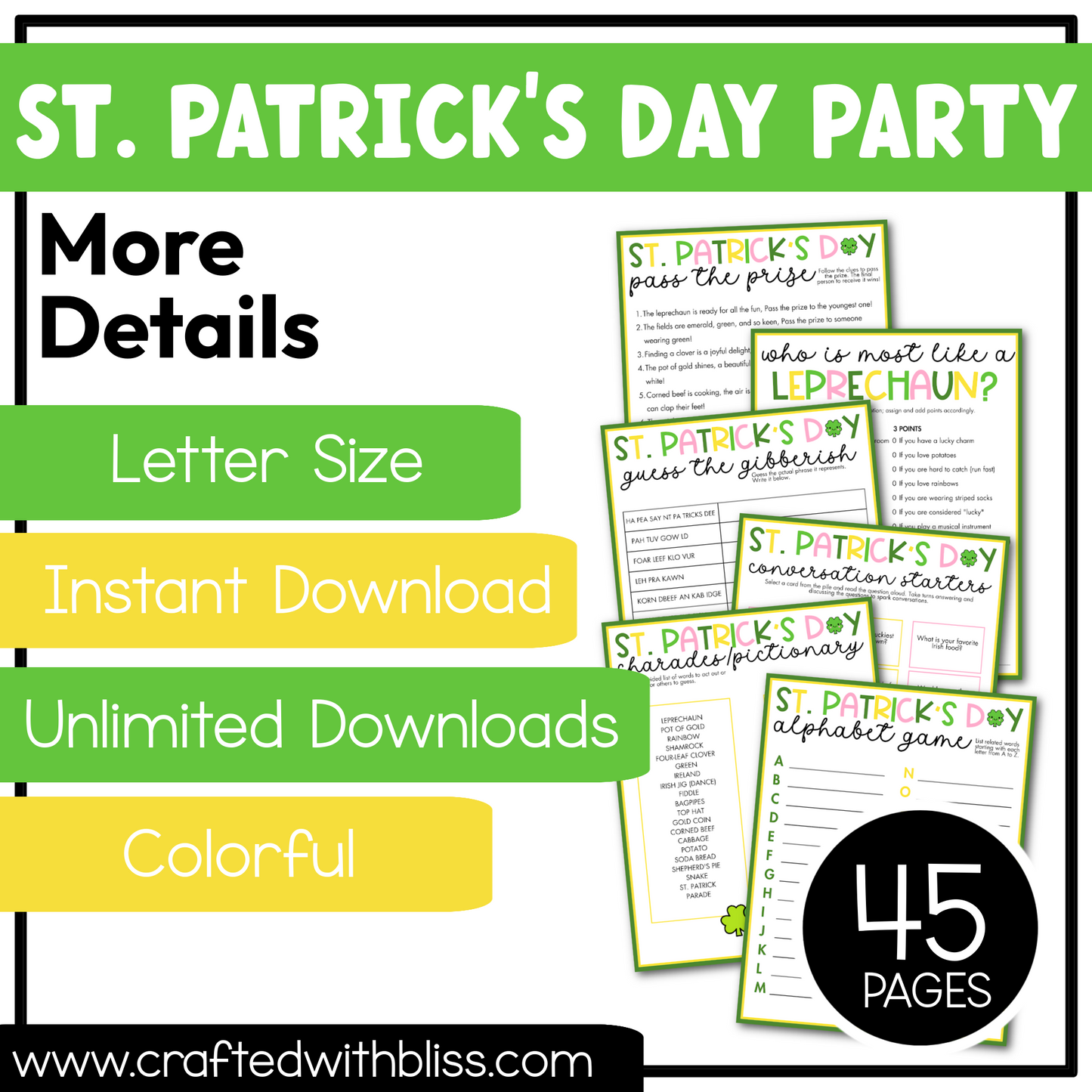 Printable St. Patrick's Day Party Games For All Bundle 30+ Games
