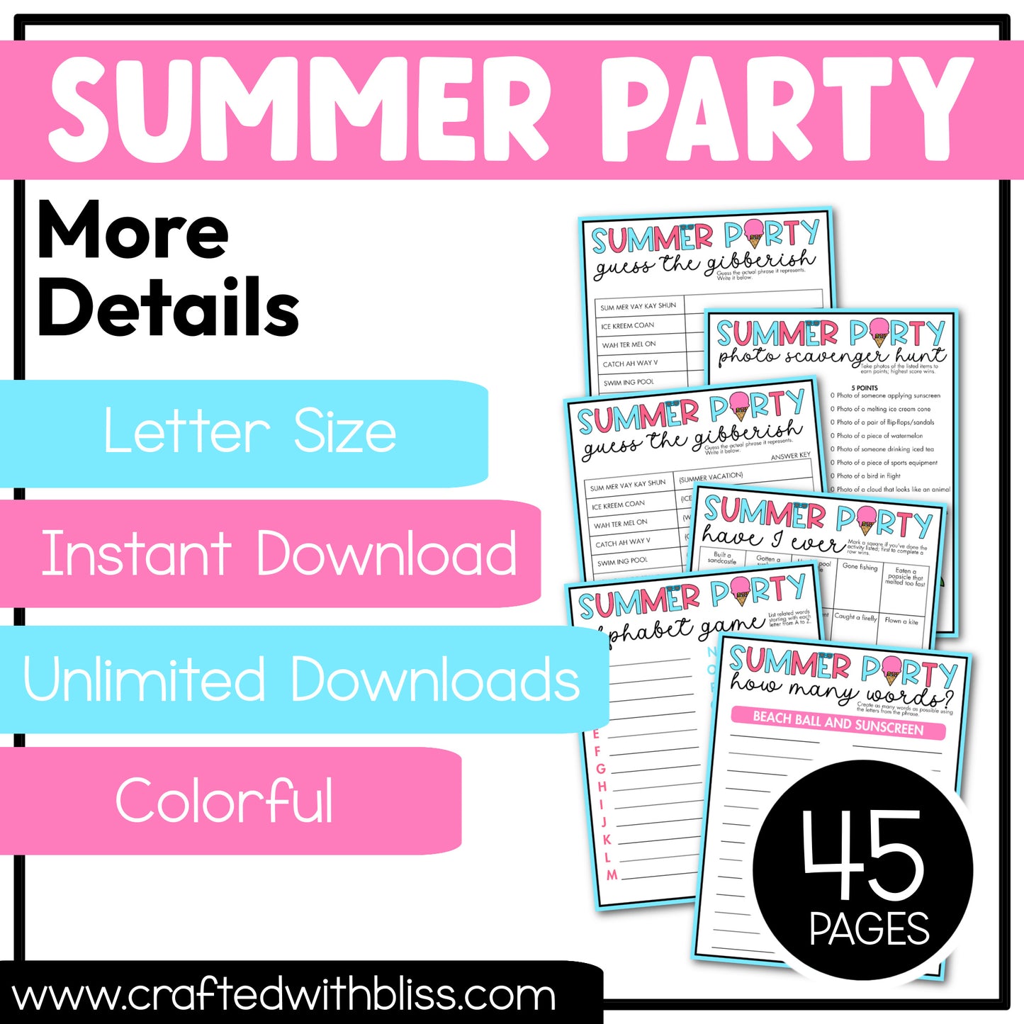 Printable Summer Party Games For All Bundle 30+ Games