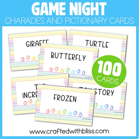 Game Night Charades 100 Cards Class Pictionary Party Game