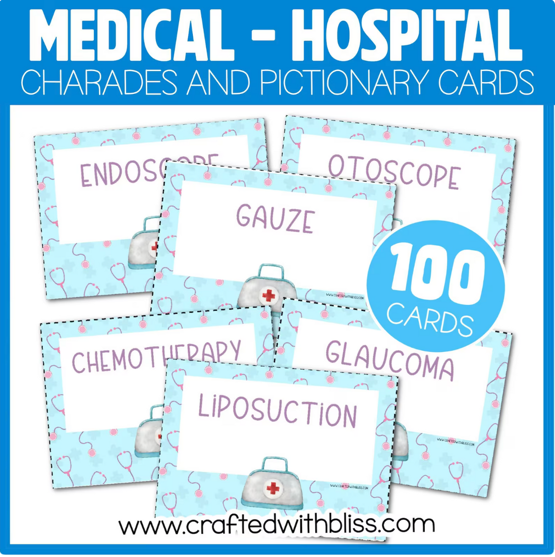 Medical Hospital Charades 100 Cards Class Pictionary Party Game ...
