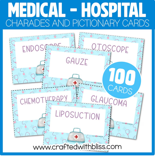 Medical Hospital Charades 100 Cards Class Pictionary Party Game