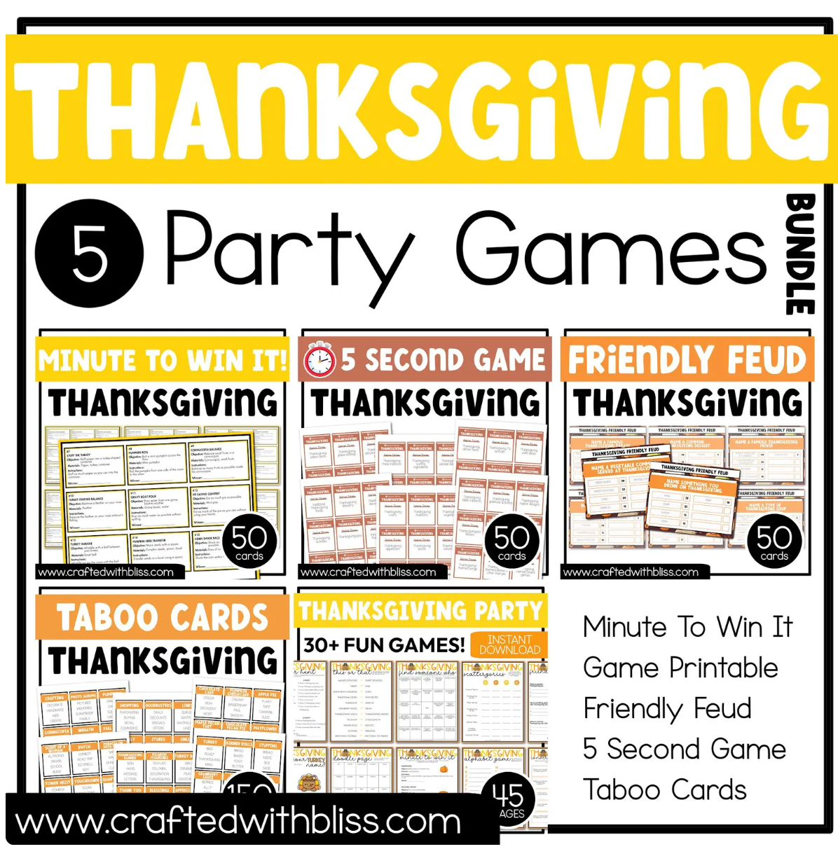 Thanksgiving Party Game Printable Bundle