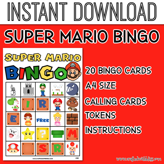Super Mario BINGO For Kids - 20 Cards
