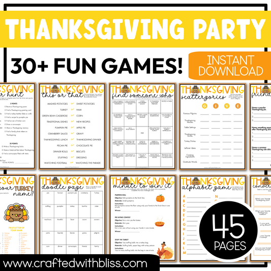 Printable Thanksgiving Party Games For All Bundle 30+ Games