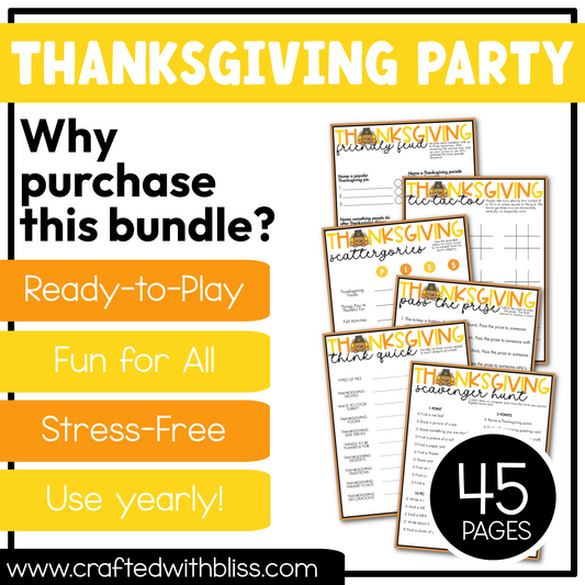 Printable Thanksgiving Party Games For All Bundle 30+ Games