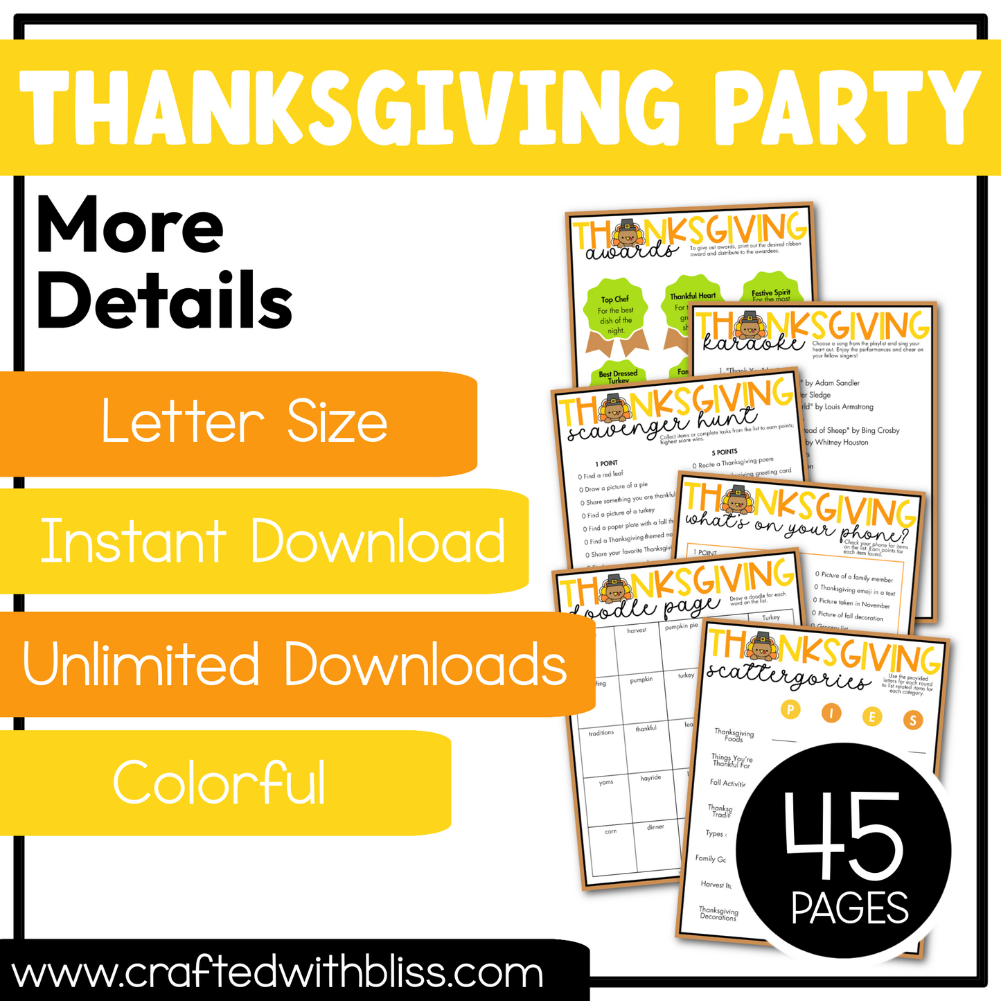 Printable Thanksgiving Party Games For All Bundle 30+ Games