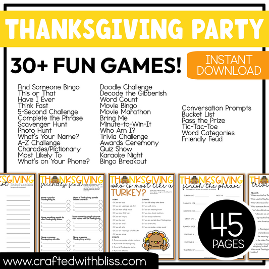 Thanksgiving Party Game Printable Bundle