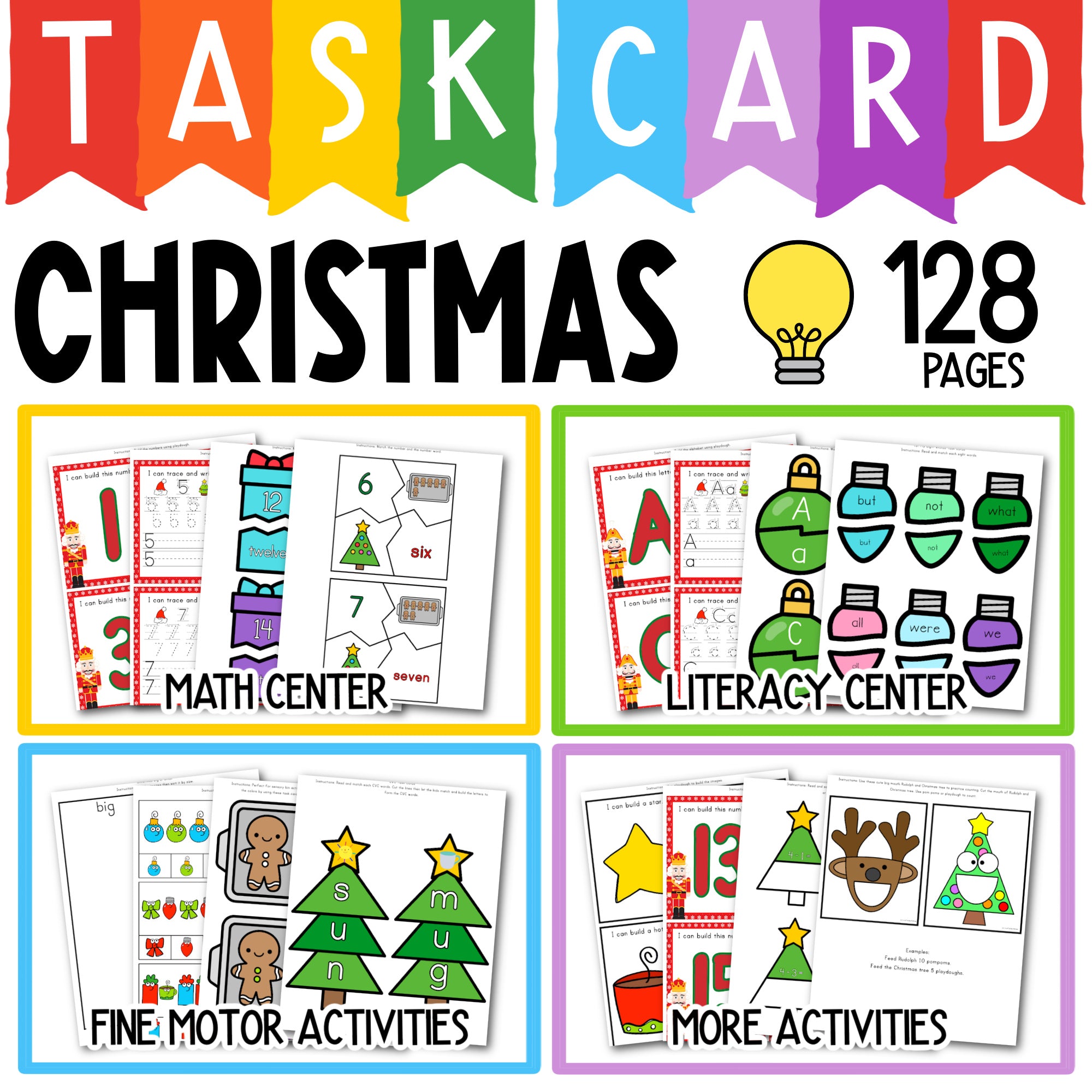Christmas Math and Literacy Task Cards | December Task Boxes Morning W ...